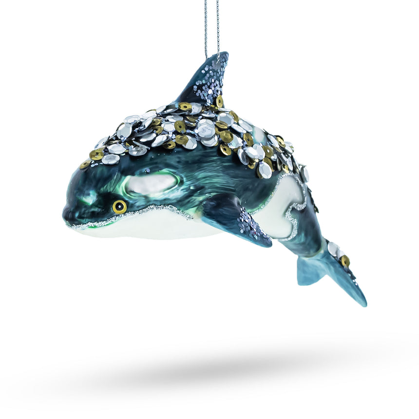 Glass Majestic Orca Whale Blown Glass Christmas Ornament in Multi color