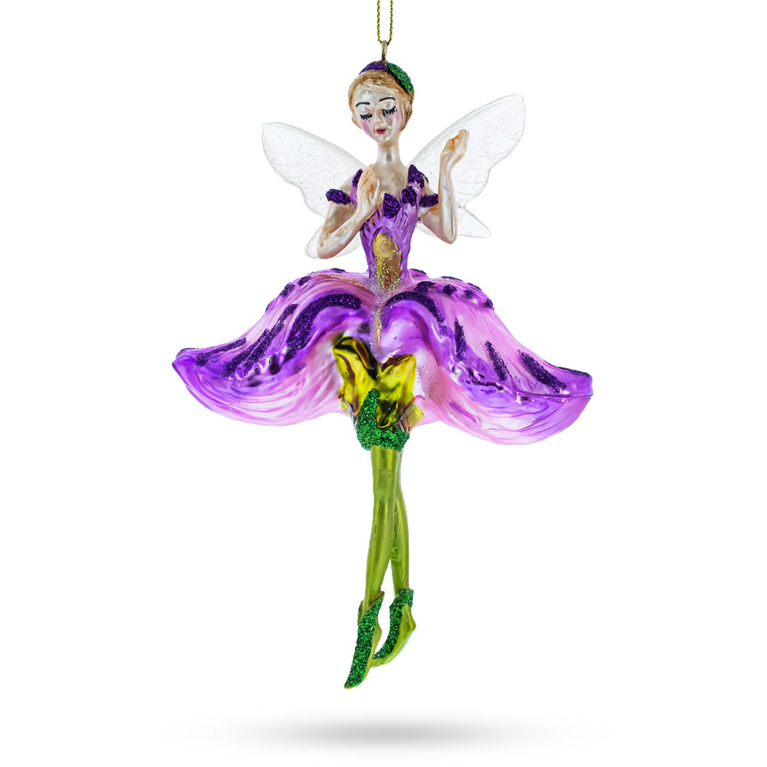 Glass Enchanting Fairy in Purple Dress Glass Christmas Ornament in Multi color