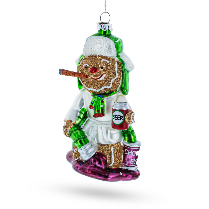 Glass Gingerbread Party Relaxer Blown Glass Christmas Ornament in Multi color