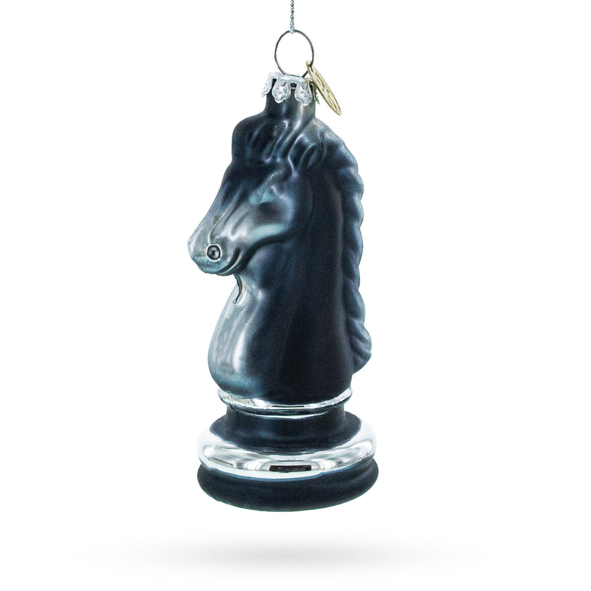 Glass Majestic Chess Black Knight Blown Glass Christmas Ornament in Black color