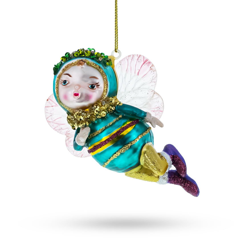 Glass Enchanting Fairy Baby Blown Glass Christmas Ornament in Multi color