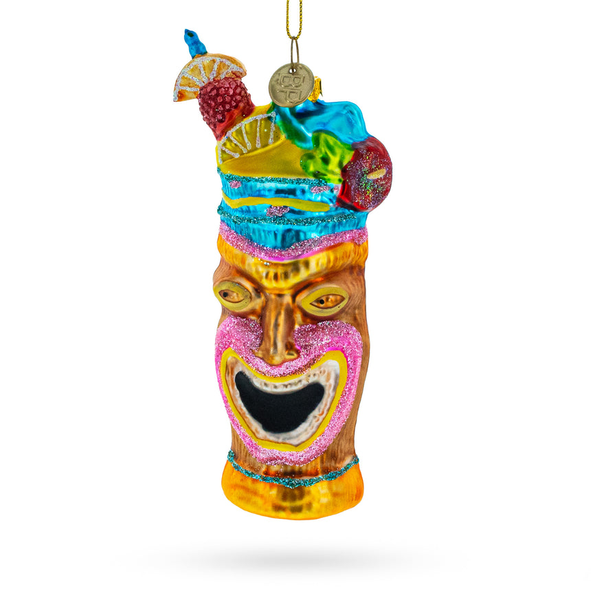 Glass Tropical Tiki Cocktail Blown Glass Christmas Ornament in Multi color