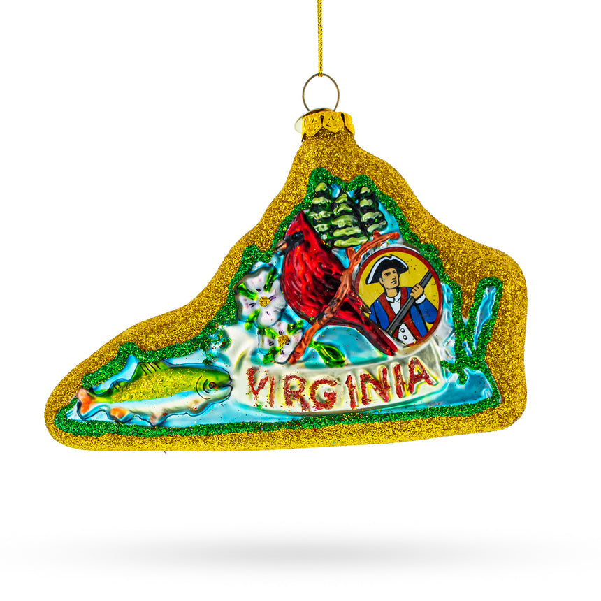 Glass State of Virginia, USA Blown Glass Christmas Ornament in Multi color