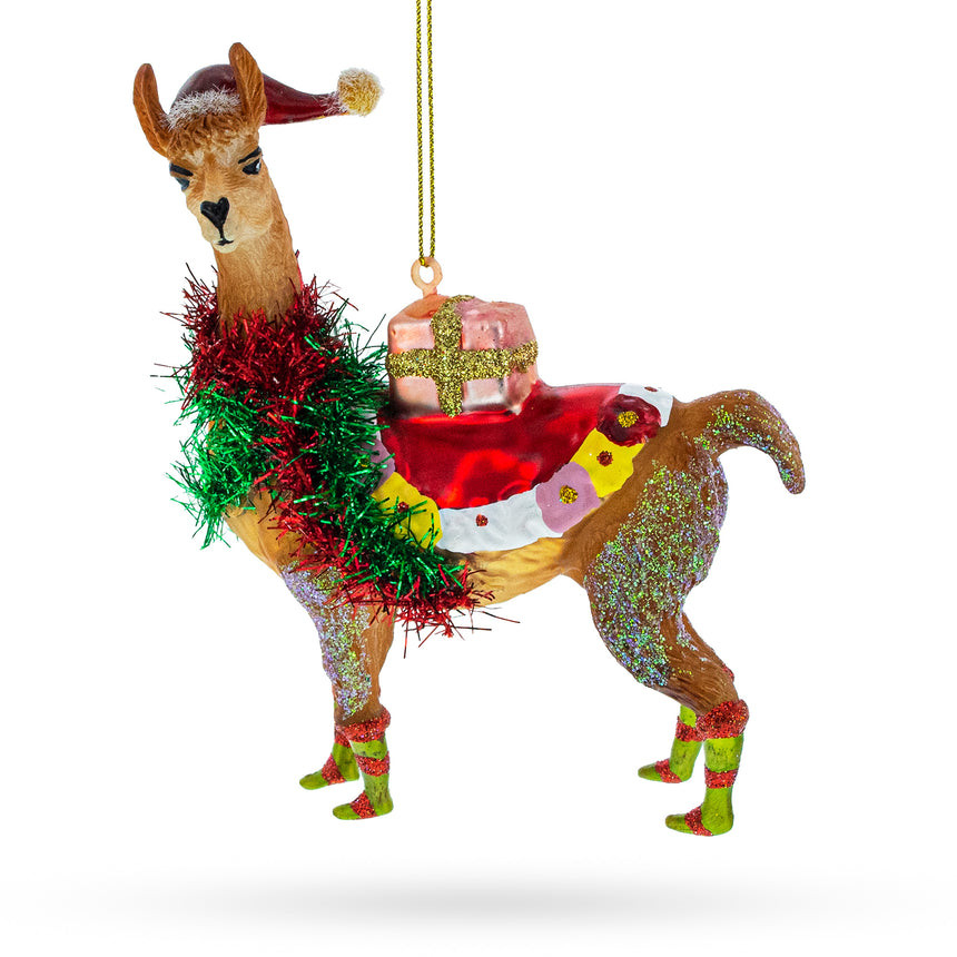 Glass Adorable Alpaca Blown Glass Christmas Ornament in Multi color