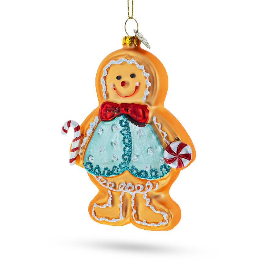 Glass Sweet Gingerbread Man Blown Glass Christmas Ornament in Multi color