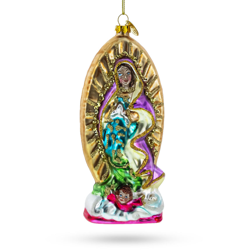 Glass Reverent Virgin Mary Blown Glass Christmas Ornament in Multi color