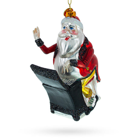Glass Melodious Santa Playing Piano - Blown Glass Christmas Ornament in Multi color