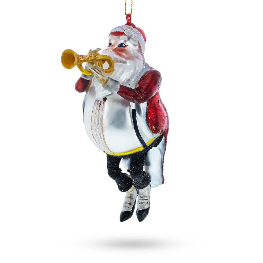 Glass Festive Santa Blowing Trumpet Blown Glass Christmas Ornament in Multi color