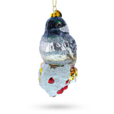 Glass Graceful Gray Bird - Blown Glass Christmas Ornament in Multi color