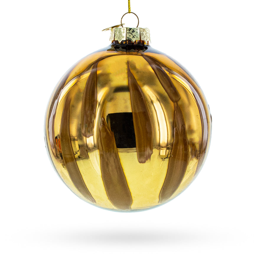 Glass Gleaming Gold Oblong Blown Glass Ball Christmas Ornament in Gold color Round