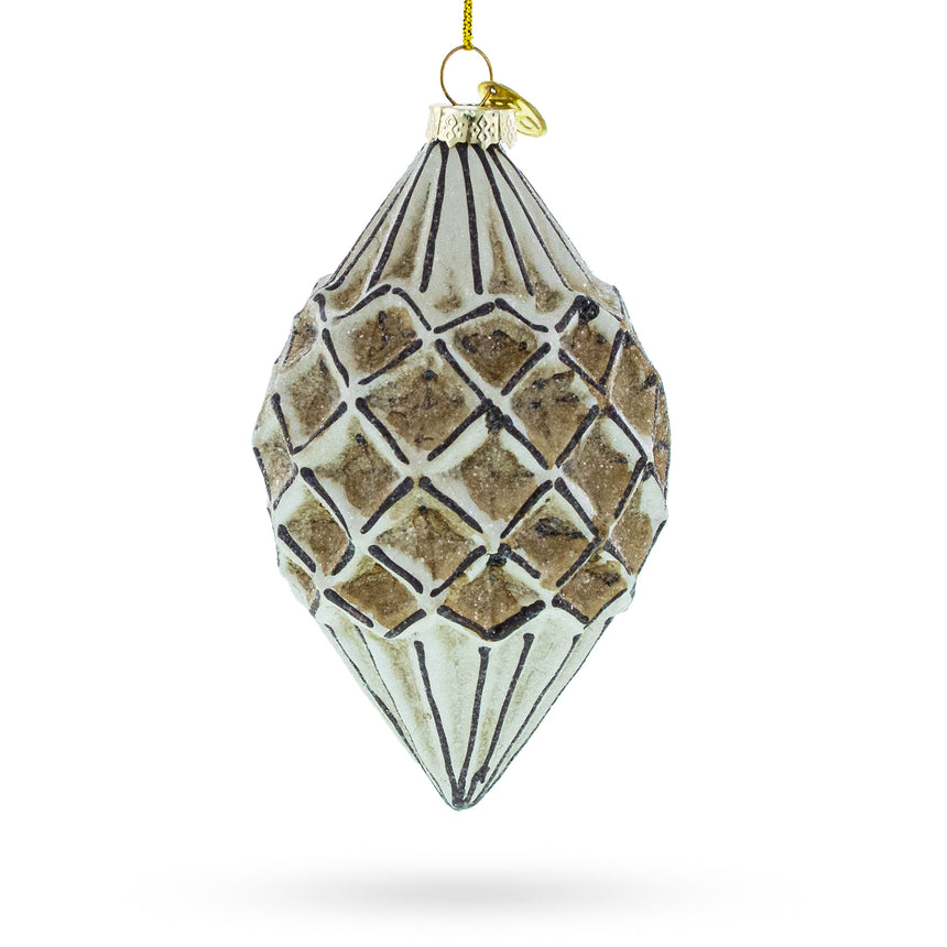 Glass Geometric Vintage-Style Rhombus Finial Blown Glass Christmas Ornament in Beige color Rhombus