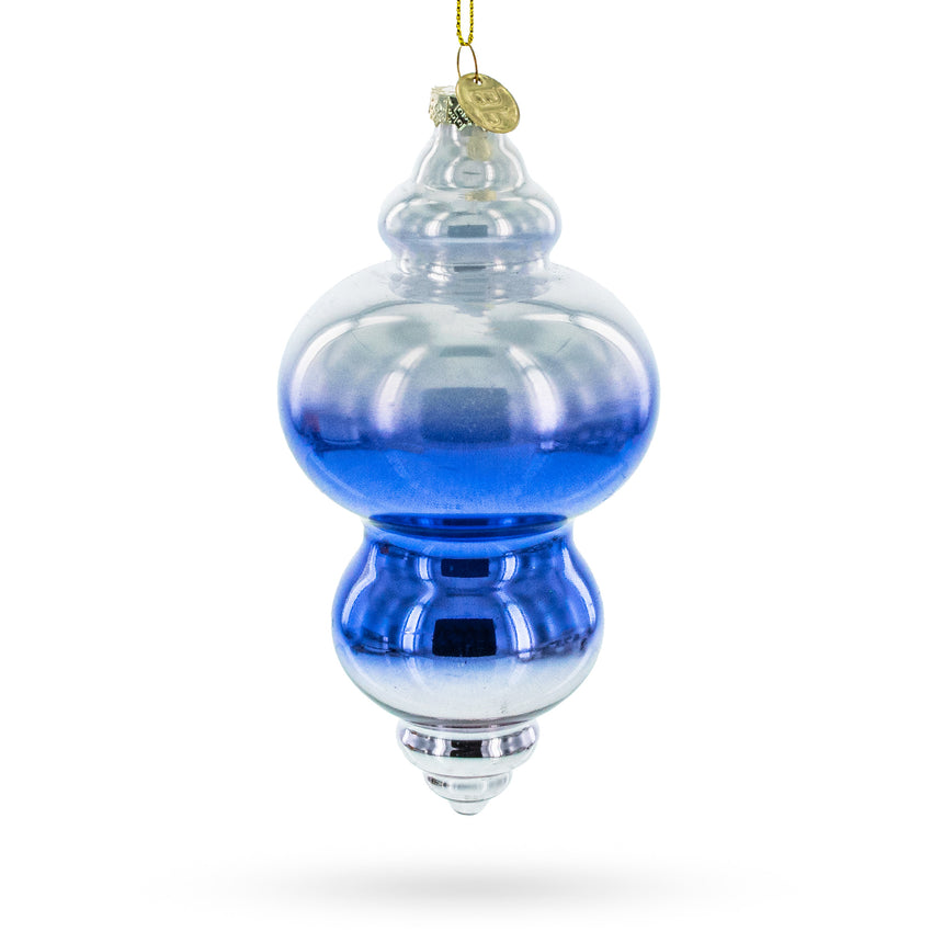 Glass Silver-Topped Blue Finial Glass Christmas Ornament in Blue color