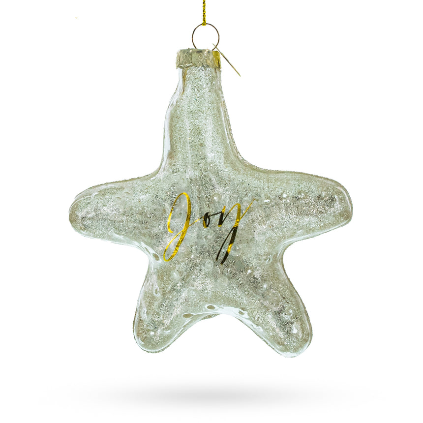 Glass Golden Gleaming Star "Joy" Blown Glass Christmas Ornament in Gold color Star