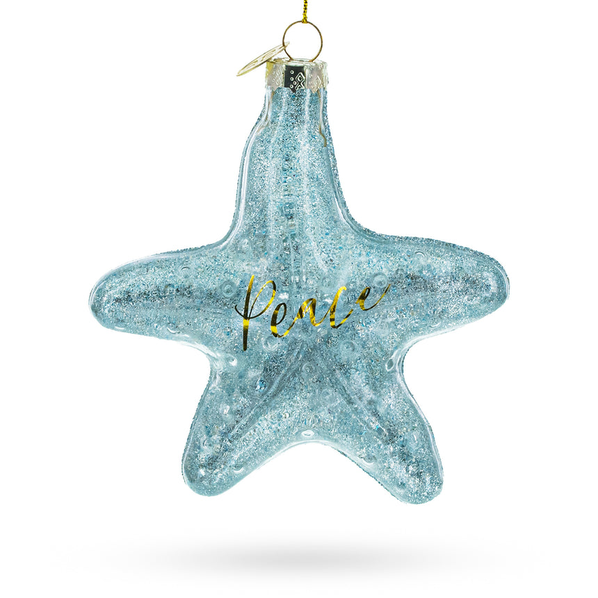 Glass Blue Shiny Star "Piece" Blown Glass Christmas Ornament in Blue color Star