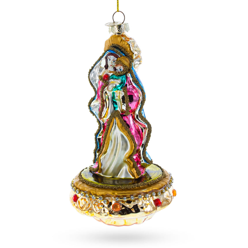 Glass Reverent Virgin Mary with Baby Jesus Blown Glass Christmas Ornament in Multi color