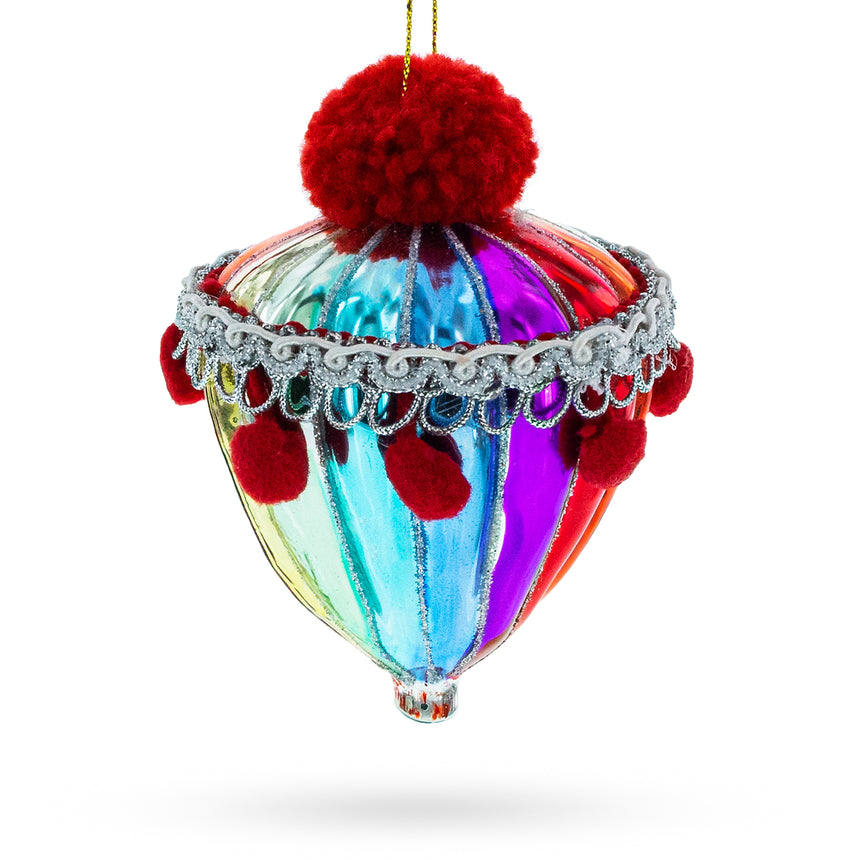 Glass Vibrant Carnival Balloon Blown Glass Christmas Ornament in Multi color Rhombus