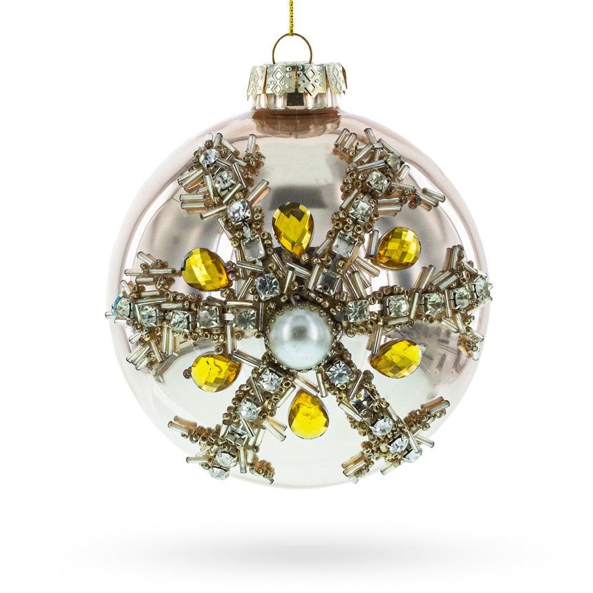 Glass Dazzling Jeweled Star Glass Blown Ball Christmas Ornament in Multi color Round