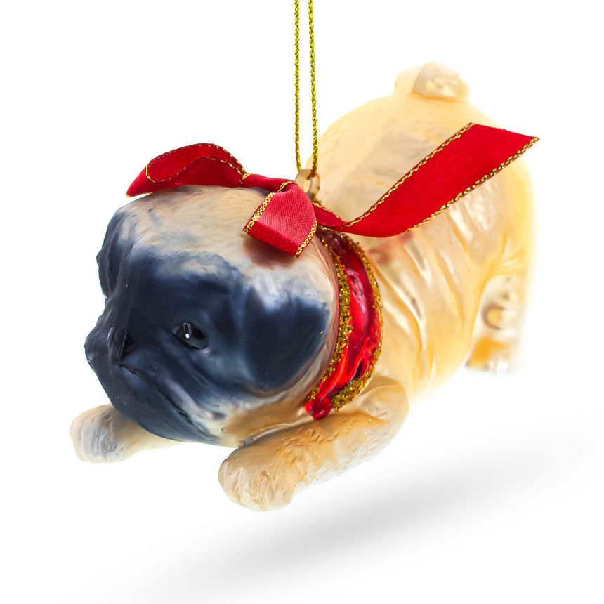 Glass Pug Dog Blown Glass Christmas Ornament in Multi color