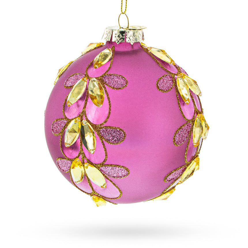 Glass Enchanting Jeweled Pink Blown Glass Ball Christmas Ornament in Pink color Round