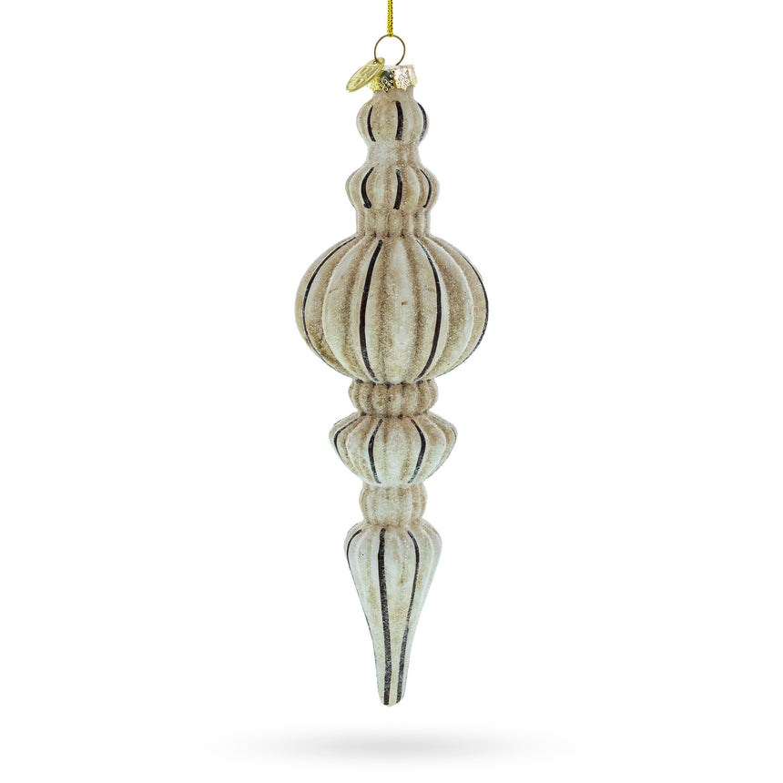 Glass Vintage-Inspired Finial Blown Glass Christmas Ornament in Beige color Finial