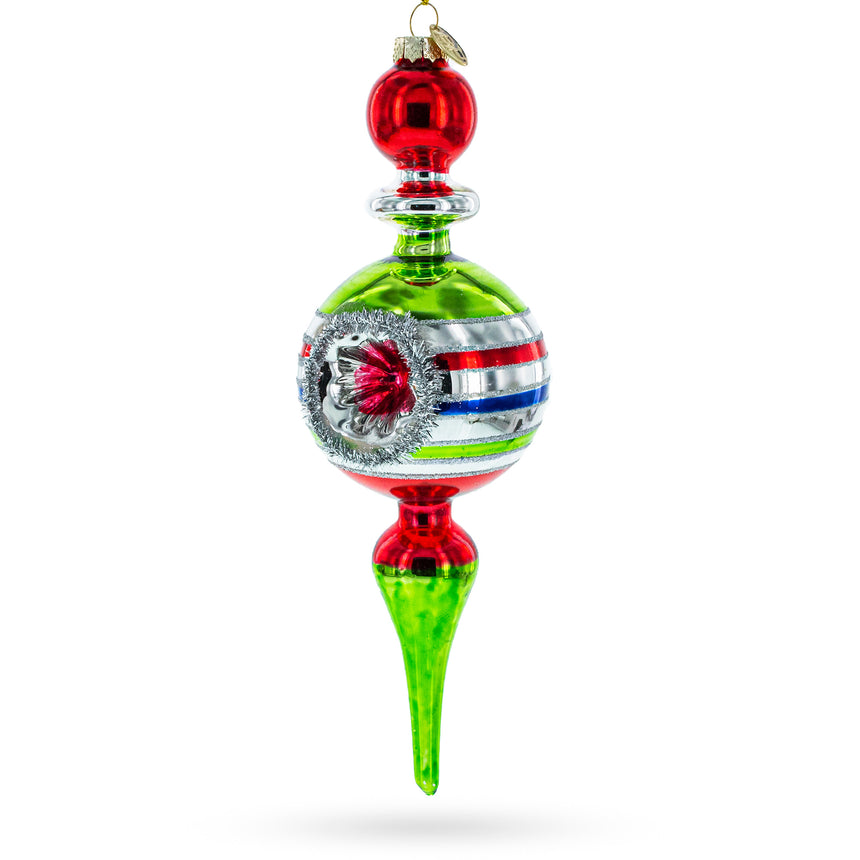 Glass Vintage-Inspired Multicolored Finial Blown Glass Christmas Ornament in Multi color