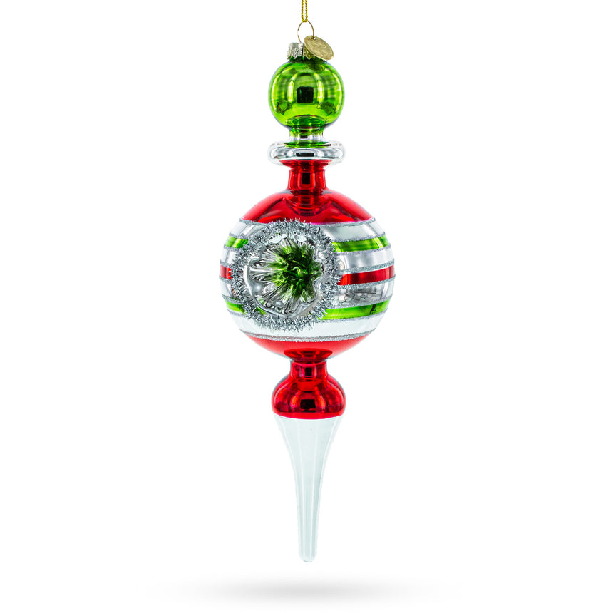 Glass Vintage Multicolored Finial Retro-Inspired Blown Glass Christmas Ornament in Multi color Finial