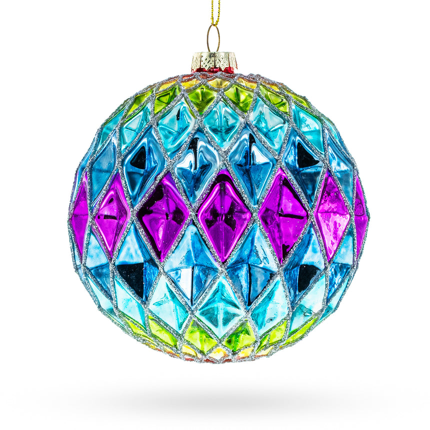 Glass Vibrantly Colored Radiant Blown Glass Christmas Ornament in Blue color Round