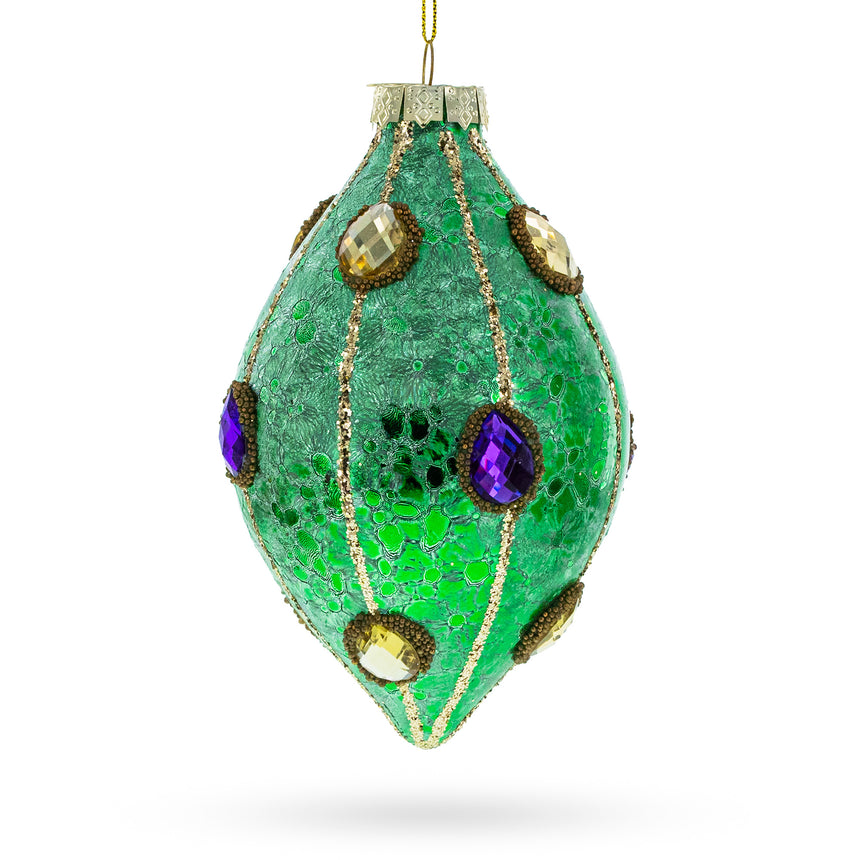 Glass Jeweled Green Rhombus -Blown Glass Christmas Ornament in Green color Rhombus