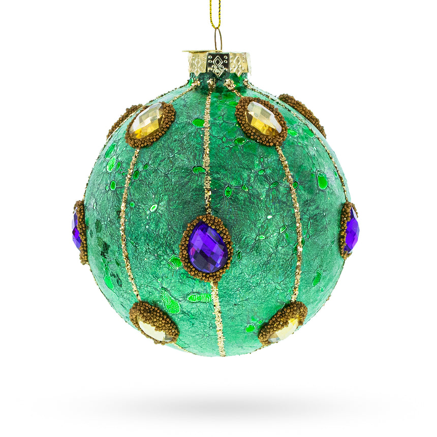 Glass Jeweled Ball Blown Glass Christmas Ornament in Green color Round