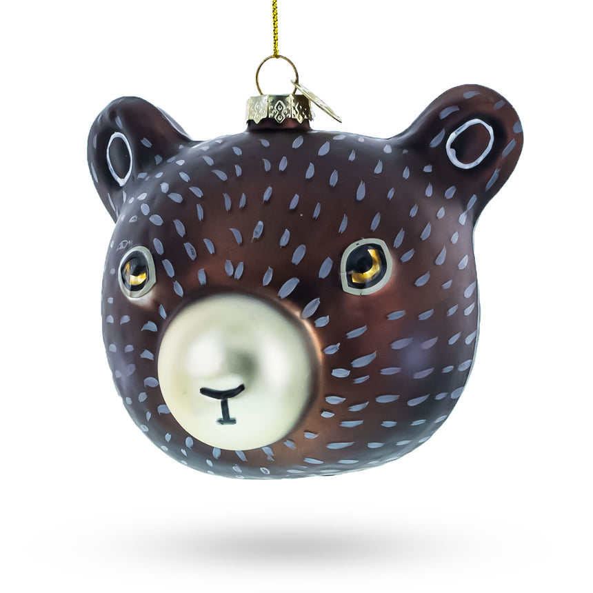 Glass Bear Head Whimsical Blown Glass Christmas Ornament in Brown color