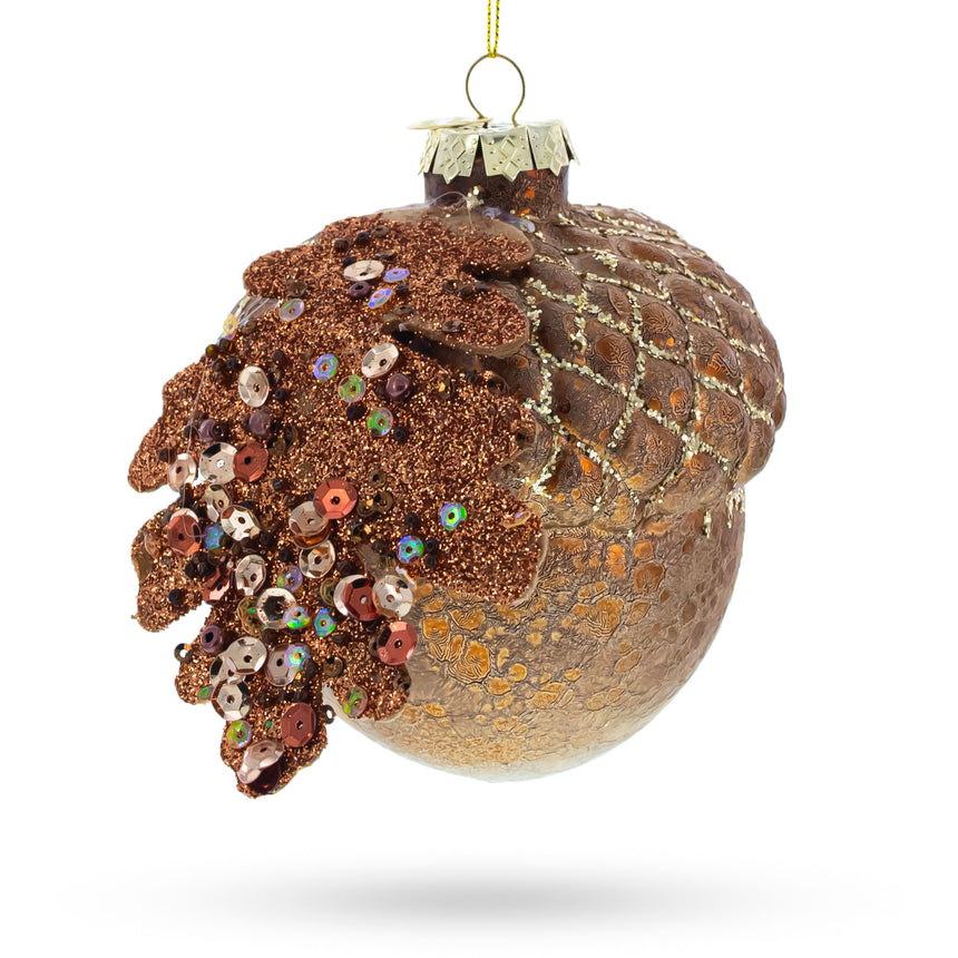 Glass Acorn Rustic Blown Glass Christmas Ornament in Brown color