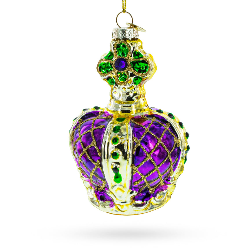 Glass Royal Crown Regal Blown Glass Christmas Ornament in Purple color