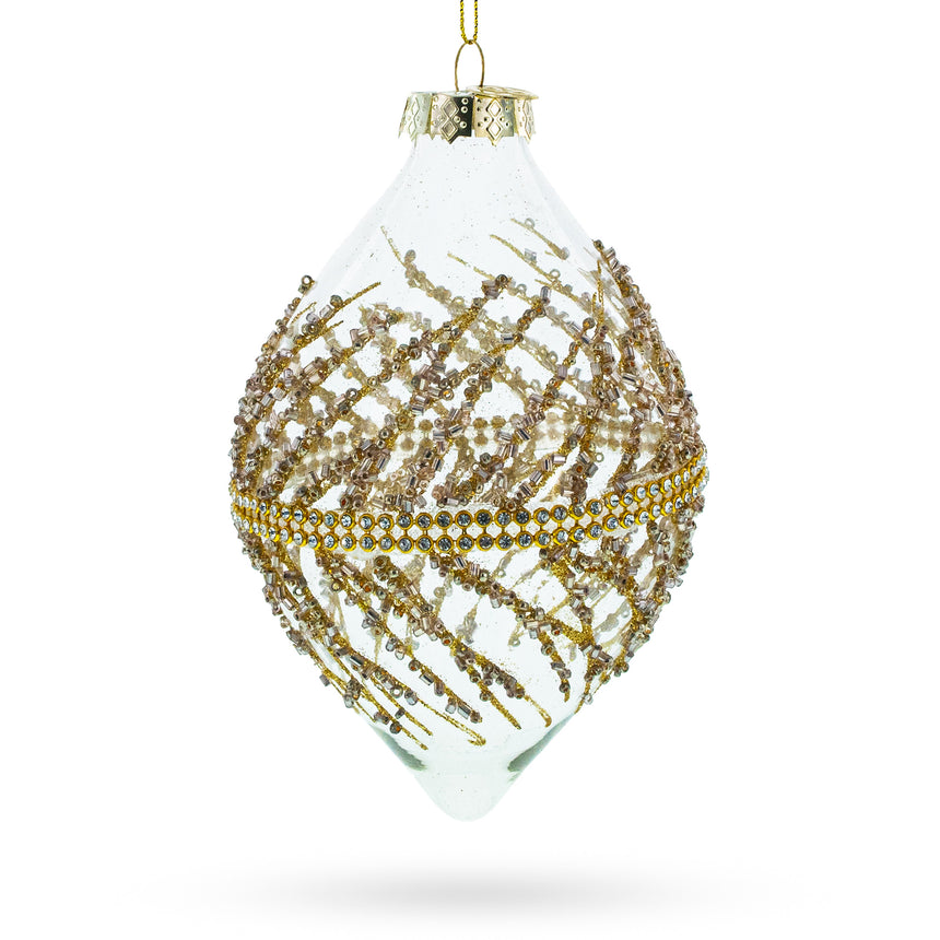 Glass Golden Glitters on Clear Glass Radiant Blown Glass Christmas Ornament in Clear color Rhombus