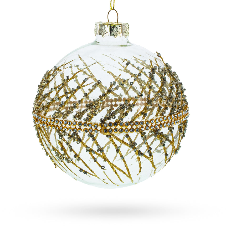 Glass Golden Glitters on Clear Glass Ball Glass Christmas Ornament in Clear color Round