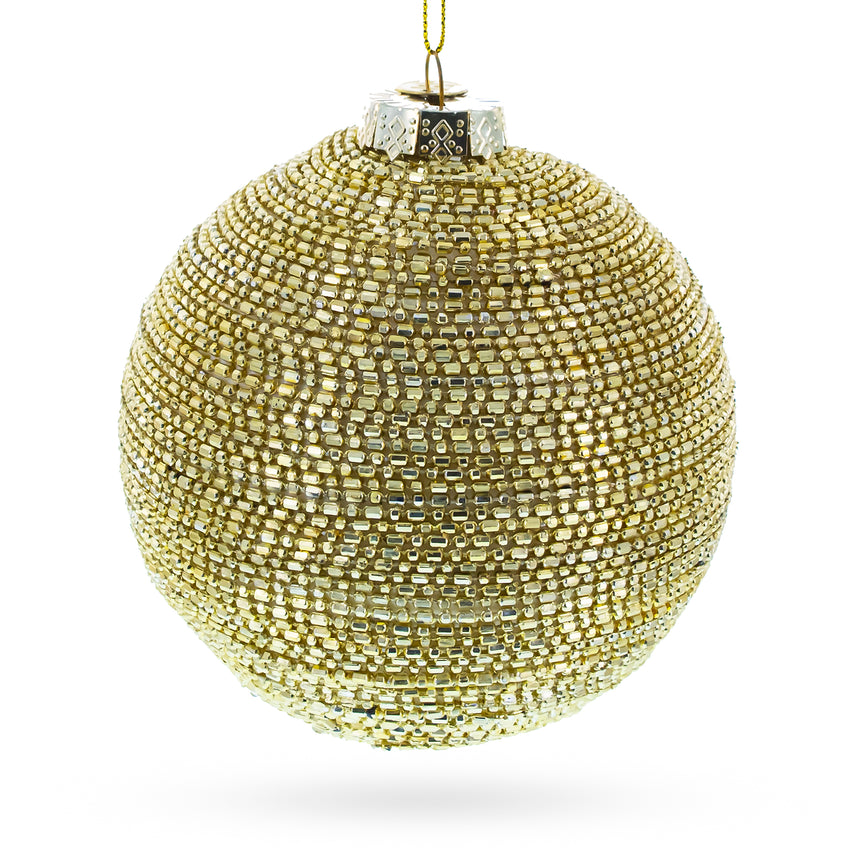 Glass Beaded Gold Glass Ball -Blown Glass Christmas Ornament in Gold color Round