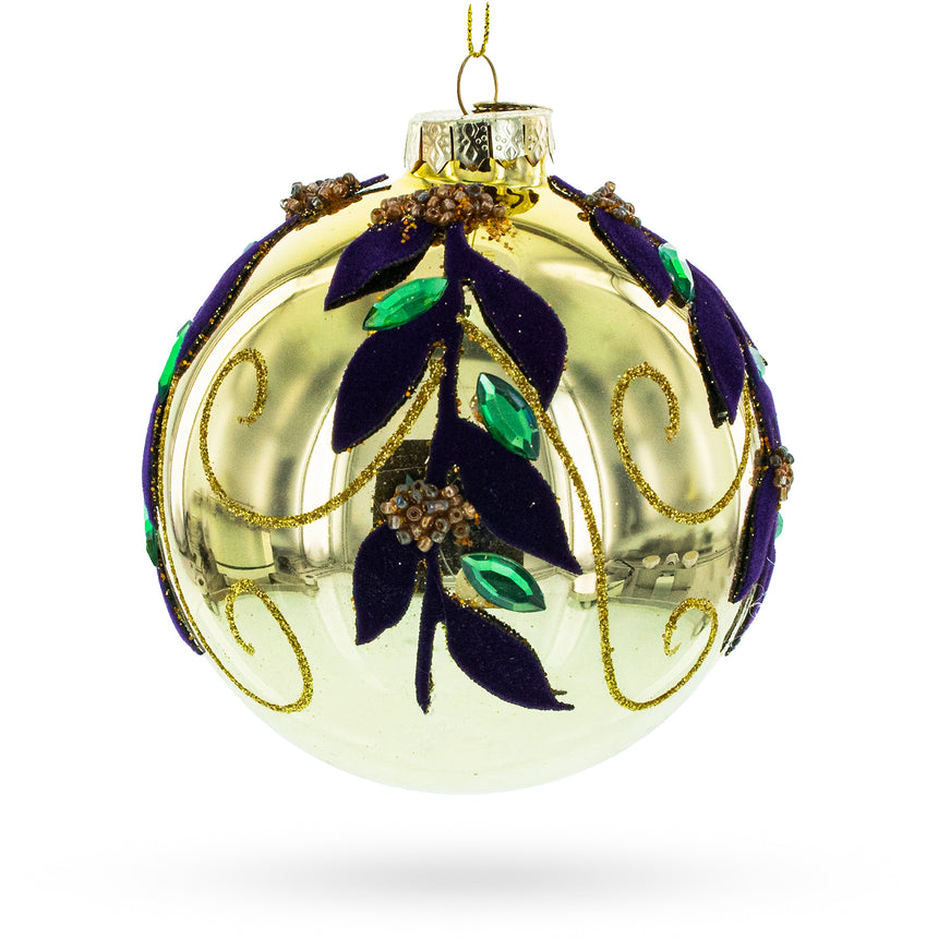 Glass Jeweled Golden Ball Blown Glass Christmas Ornament in Gold color