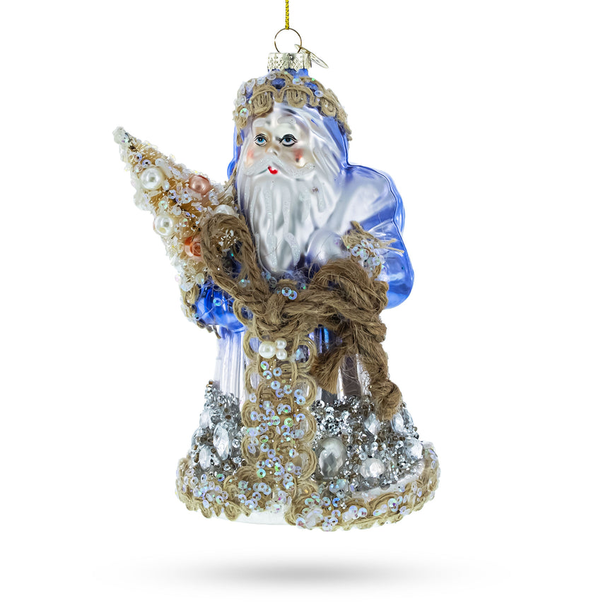 Glass Did Moroz with Rope Blown Glass Christmas Ornament in Blue color