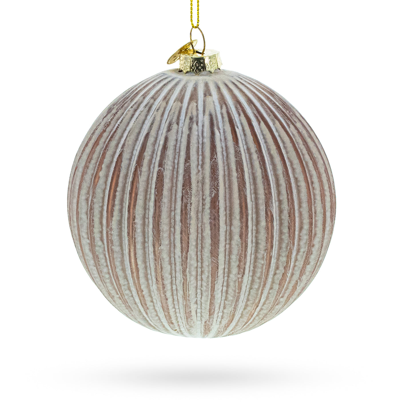 Glass Ribbed Matte Glass Ball Blown Glass Christmas Ornament in Beige color