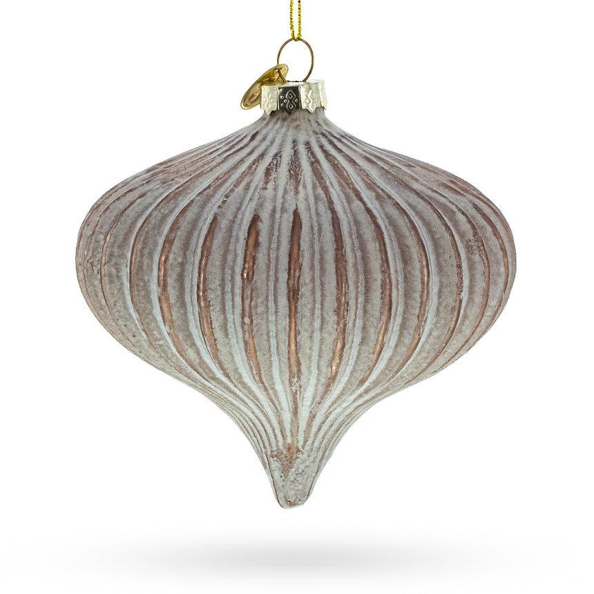 Glass Ribbed Matte Onion Sophisticated Glass Christmas Ornament in Beige color Finial