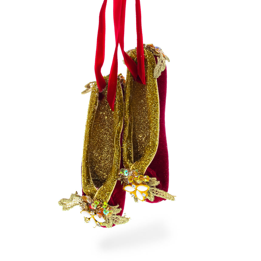 Glass Red Shoes Blown Glass Christmas Ornament in Gold color