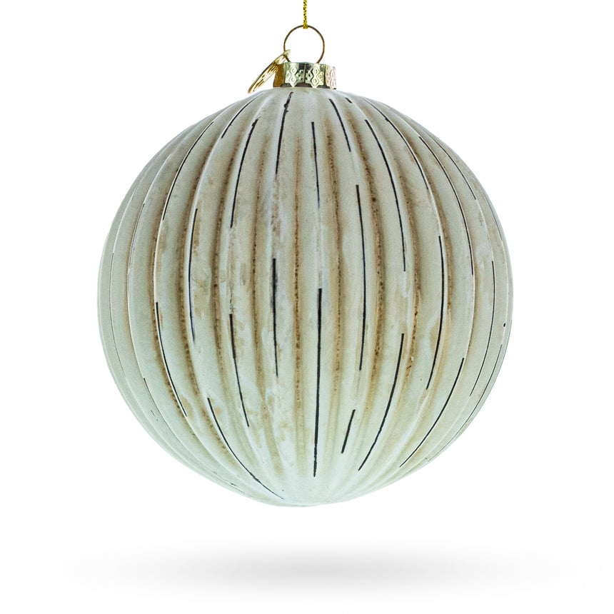 Glass Antique-Style Ribbed Blown Glass Ball Christmas Ornament in Beige color