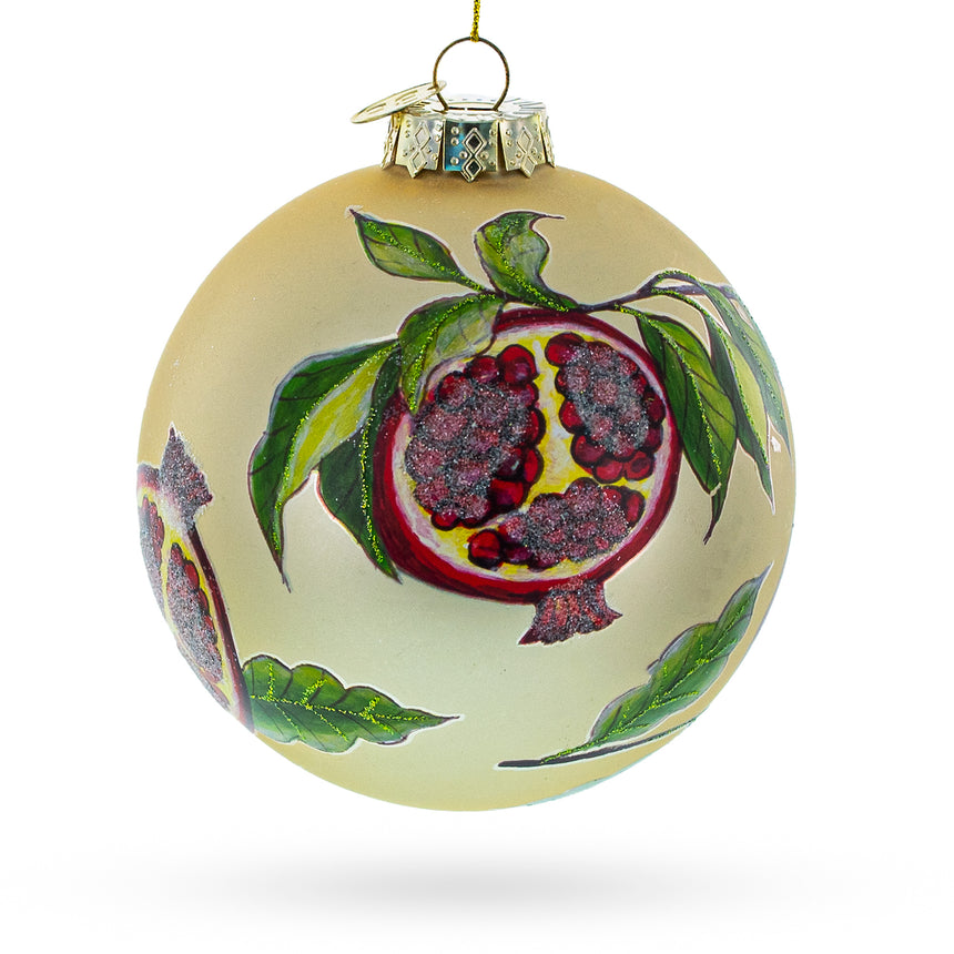 Glass Pomegranate Design Blown Glass Ball Christmas Ornament in Gold color