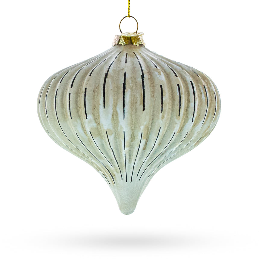 Glass Ribbed Antique-Style Onion Finial -Blown Glass Christmas Ornament in Beige color Finial