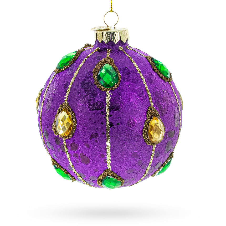 Glass Jeweled-Accent Purple Ball Glass Ball Christmas Ornament in Purple color