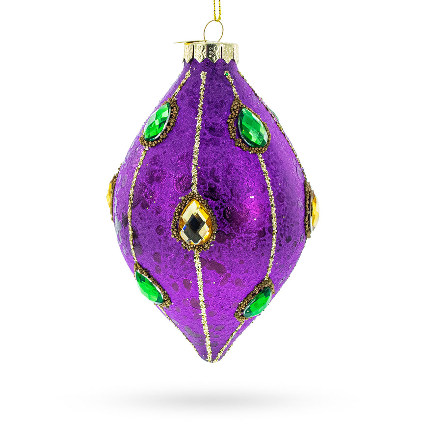 Glass Jeweled-Accent Purple Rhombus Finial Glass Christmas Ornament in Purple color Finial