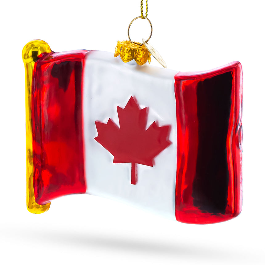 Glass Waving Flag of Canada Blown Glass Christmas Ornament in Multi color