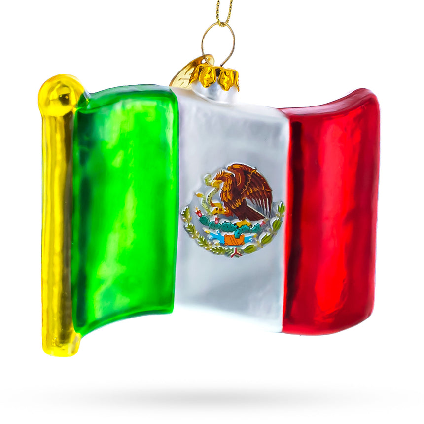 Glass Waving Flag of Mexico Blown Glass Christmas Ornament in Multi color