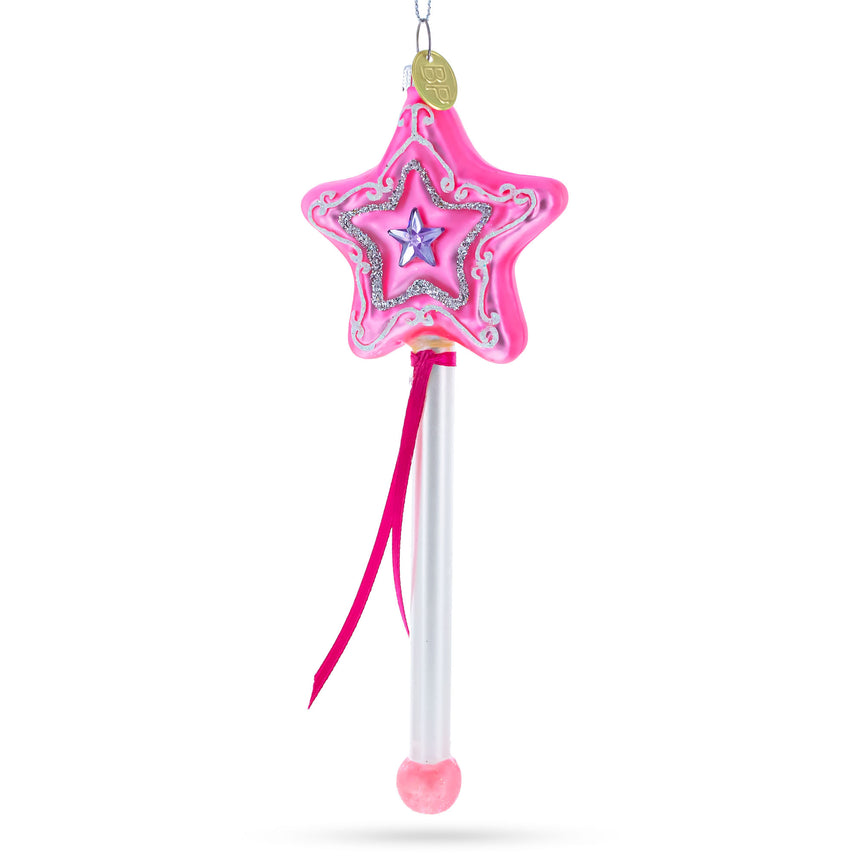 Glass Magic Wand Blown Glass Christmas Ornament in Pink color