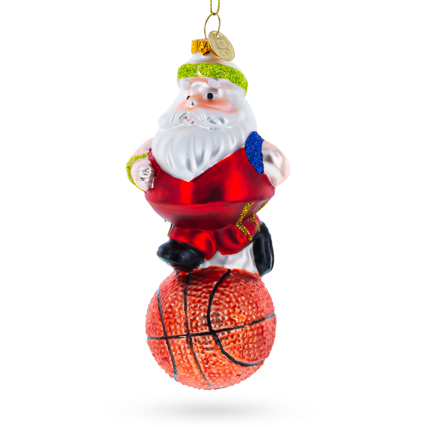 Glass Santa the Basketball Player Blown Glass Christmas Ornament in Multi color