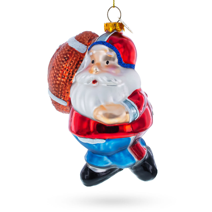 Glass Santa the Football Player Blown Glass Christmas Ornament in Multi color